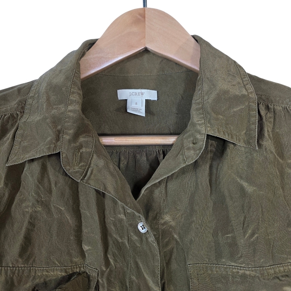 J. Crew Olive  silk Button Down Shirt - Picture 3 of 10